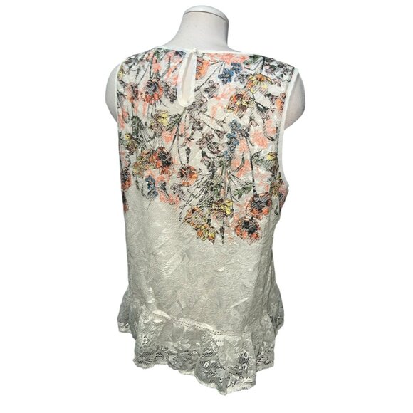 New Directions Womens Floral Embroidered Lace Sleeveless Top Ivory Multicolor Si - Picture 8 of 11